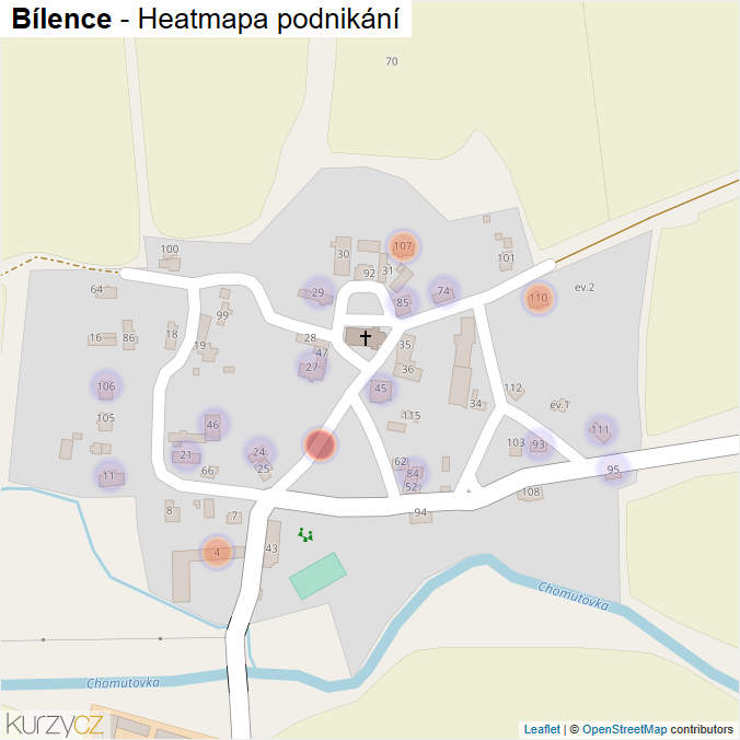 Mapa Bílence - Firmy v části obce.