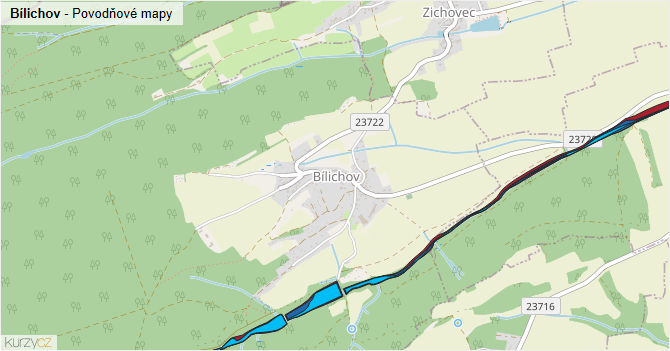 Bílichov - záplavové mapy stoleté vody