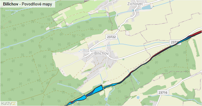 Bílichov - záplavové mapy stoleté vody
