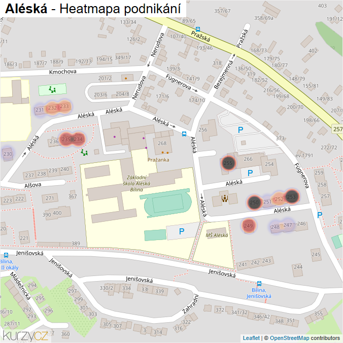 Mapa Aléská - Firmy v ulici.