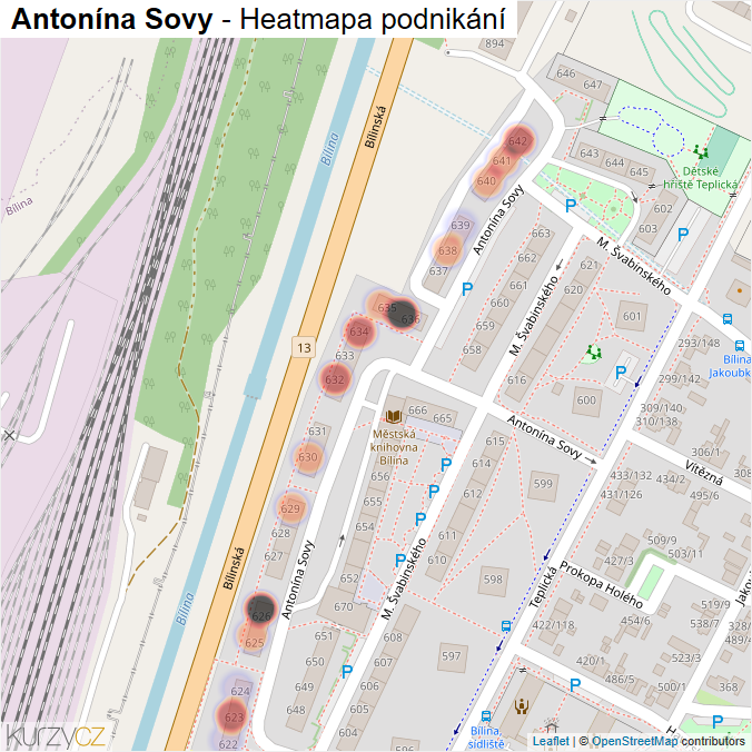 Mapa Antonína Sovy - Firmy v ulici.