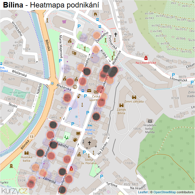 Mapa Bílina - Firmy v části obce.