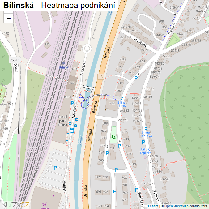 Mapa Bílinská - Firmy v ulici.