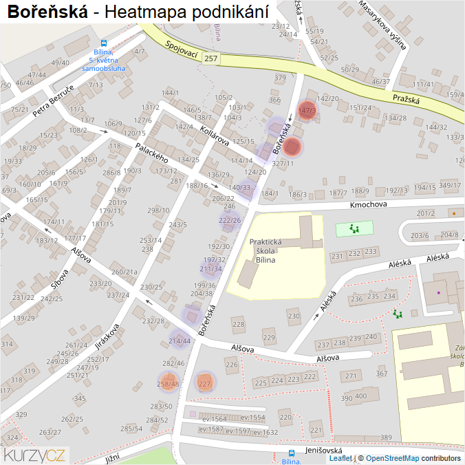 Mapa Bořeňská - Firmy v ulici.