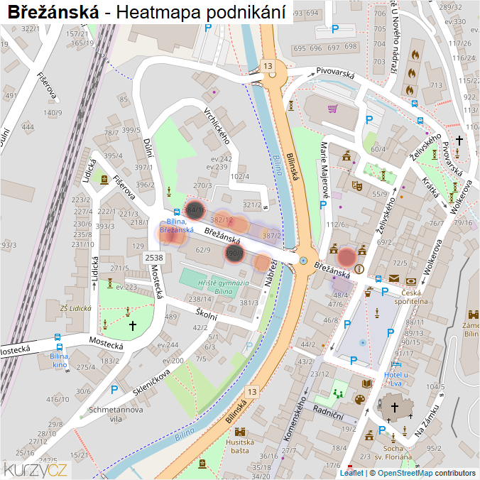 Mapa Břežánská - Firmy v ulici.