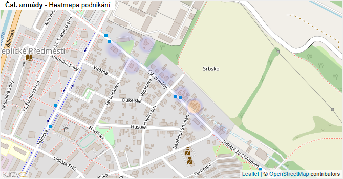 Čsl. armády - mapa podnikání