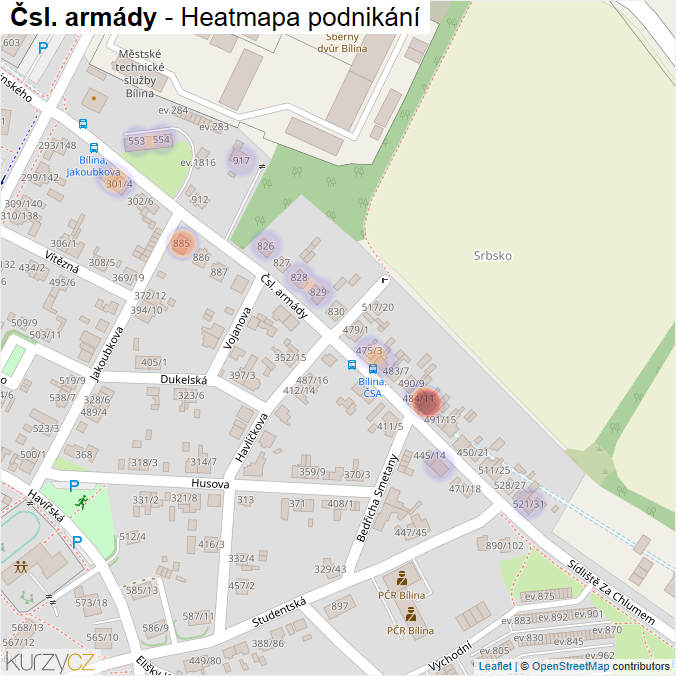 Mapa Čsl. armády - Firmy v ulici.