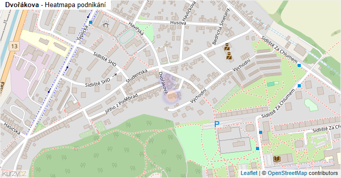 Dvořákova - mapa podnikání