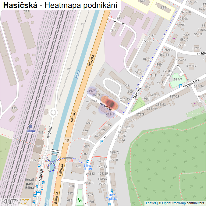 Mapa Hasičská - Firmy v ulici.