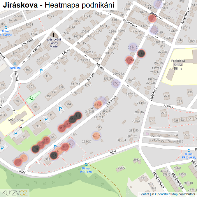 Mapa Jiráskova - Firmy v ulici.