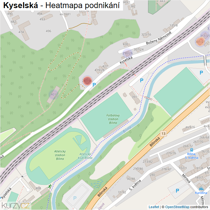 Mapa Kyselská - Firmy v ulici.