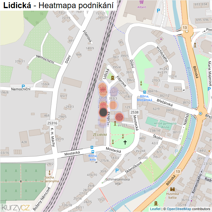 Mapa Lidická - Firmy v ulici.