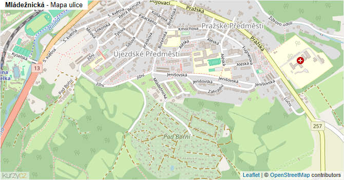 Mládežnická - mapa ulice
