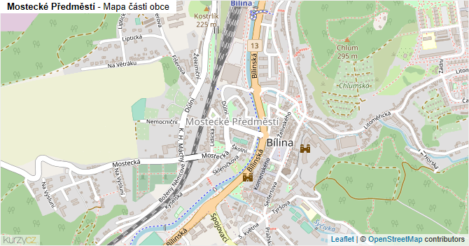 Mostecké Předměstí - mapa části obce