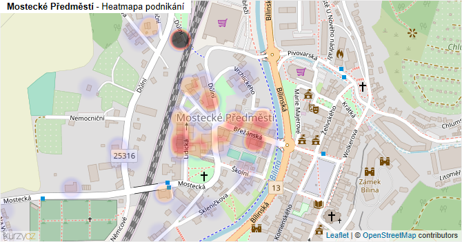 Mostecké Předměstí - mapa podnikání