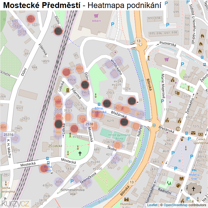 Mapa Mostecké Předměstí - Firmy v části obce.