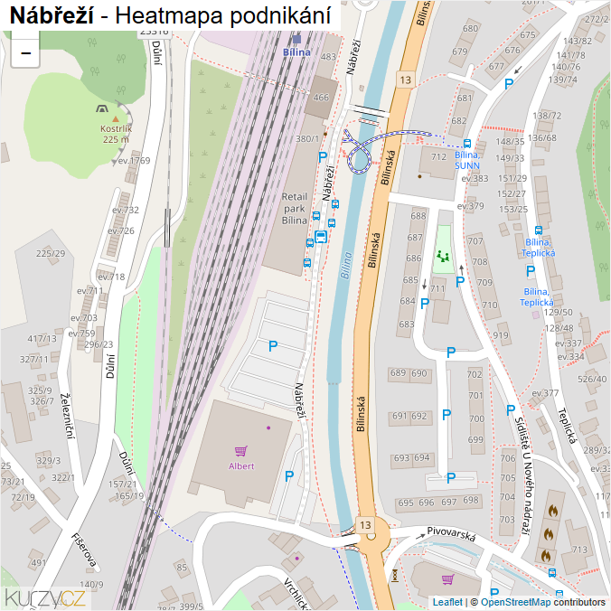 Mapa Nábřeží - Firmy v ulici.