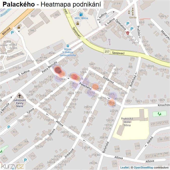 Mapa Palackého - Firmy v ulici.