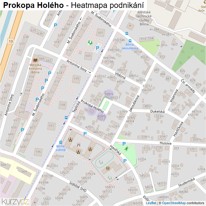 Mapa Prokopa Holého - Firmy v ulici.
