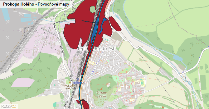 Prokopa Holého - záplavové mapy stoleté vody