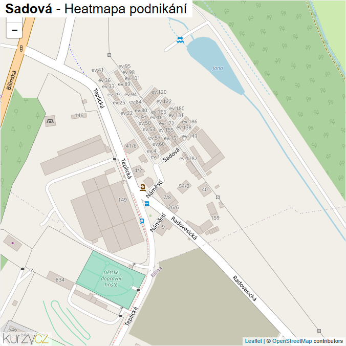 Mapa Sadová - Firmy v ulici.