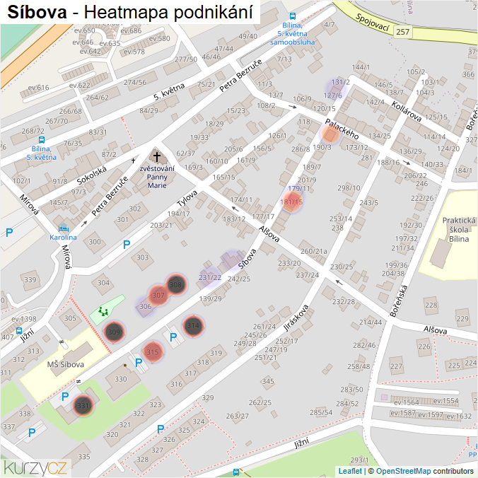 Mapa Síbova - Firmy v ulici.