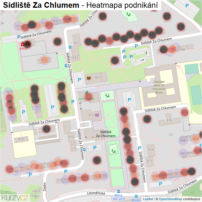 Mapa Sídliště Za Chlumem - Firmy v ulici.