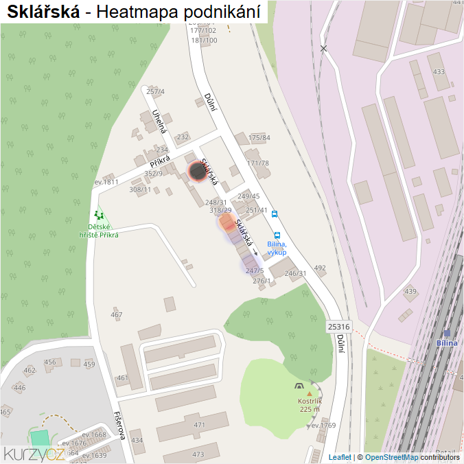 Mapa Sklářská - Firmy v ulici.