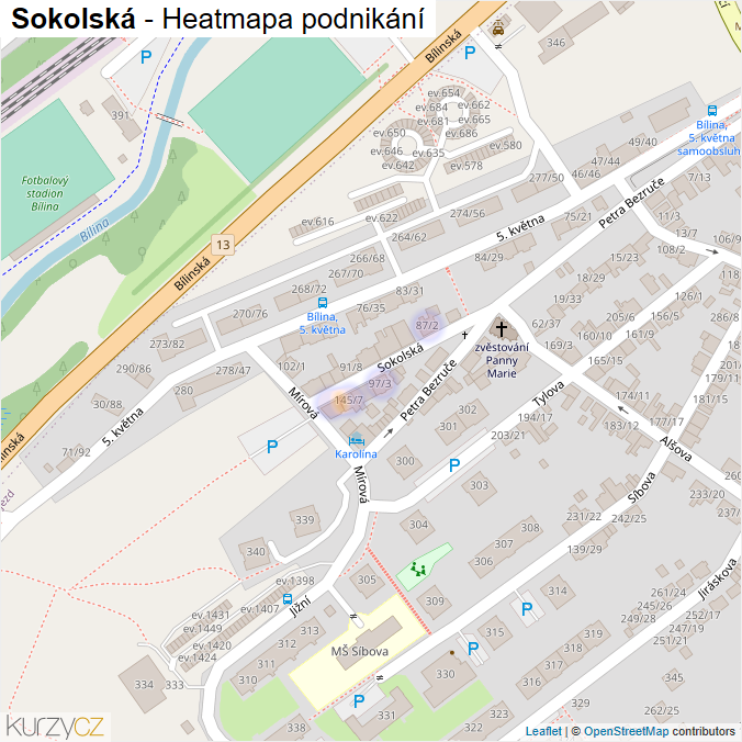 Mapa Sokolská - Firmy v ulici.