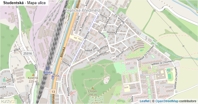 Studentská - mapa ulice