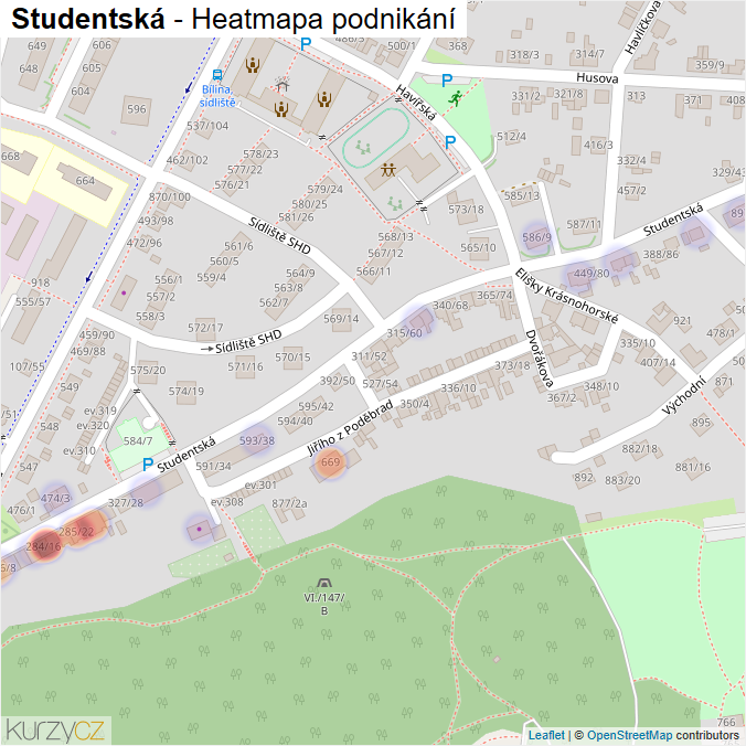 Mapa Studentská - Firmy v ulici.