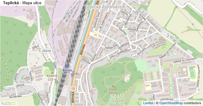 Teplická - mapa ulice