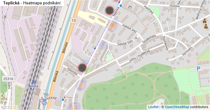 Teplická - mapa podnikání