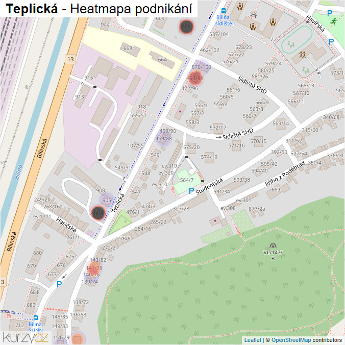 Mapa Teplická - Firmy v ulici.