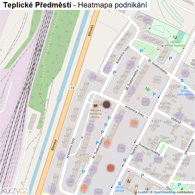 Mapa Teplické Předměstí - Firmy v části obce.
