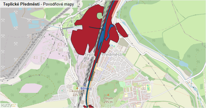 Teplické Předměstí - záplavové mapy stoleté vody