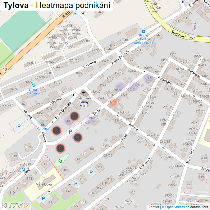 Mapa Tylova - Firmy v ulici.
