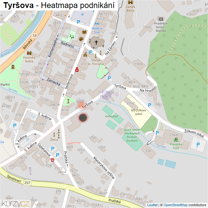 Mapa Tyršova - Firmy v ulici.
