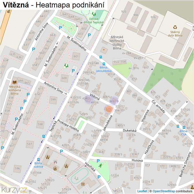 Mapa Vítězná - Firmy v ulici.