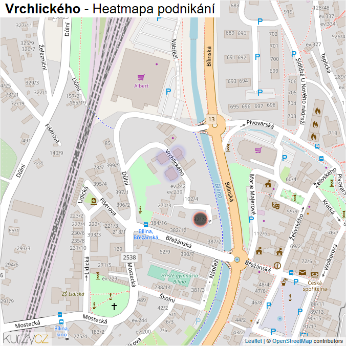 Mapa Vrchlického - Firmy v ulici.