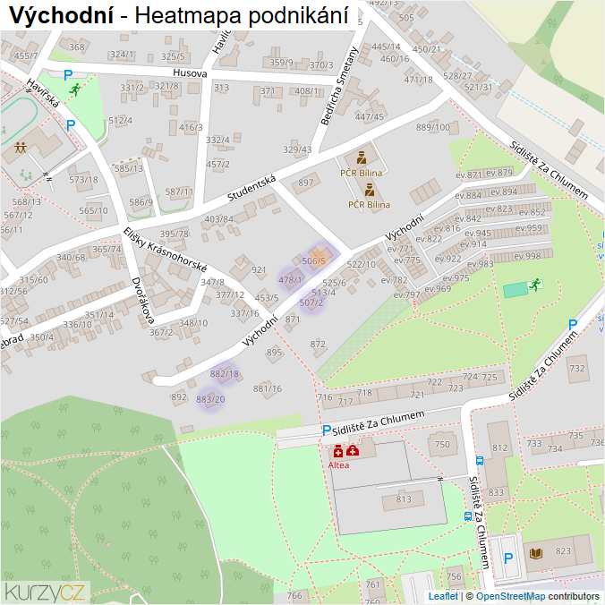 Mapa Východní - Firmy v ulici.