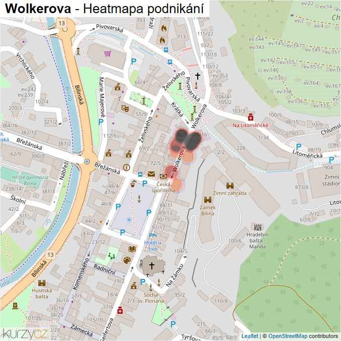 Mapa Wolkerova - Firmy v ulici.