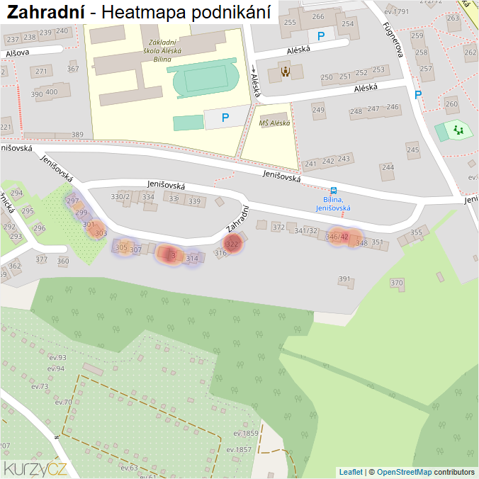 Mapa Zahradní - Firmy v ulici.
