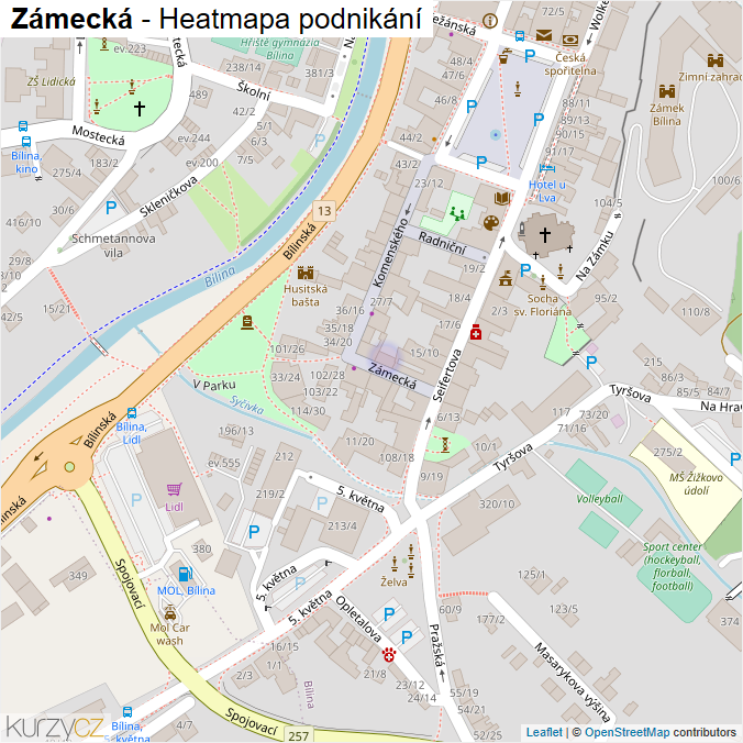 Mapa Zámecká - Firmy v ulici.