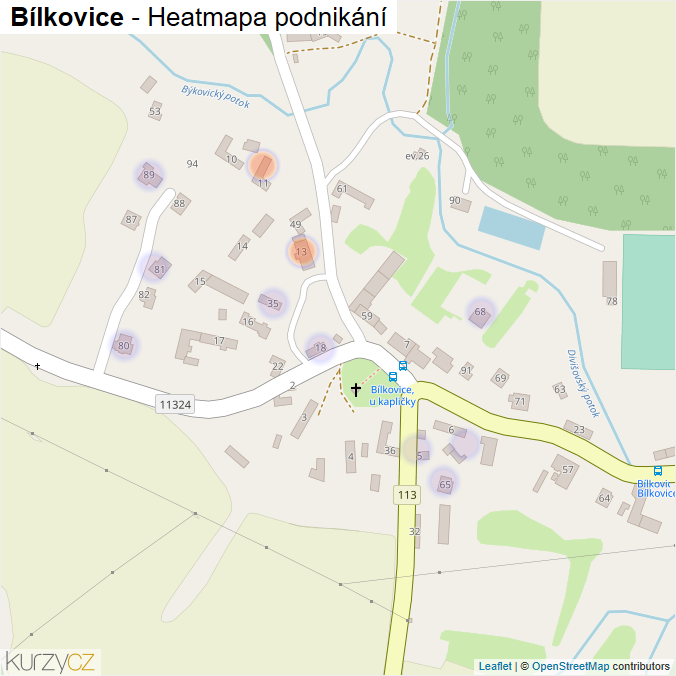 Mapa Bílkovice - Firmy v části obce.