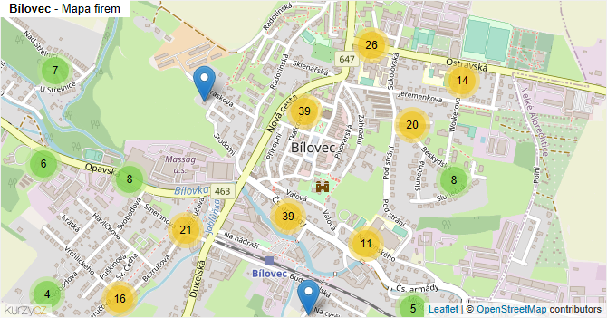 Bílovec - mapa firem