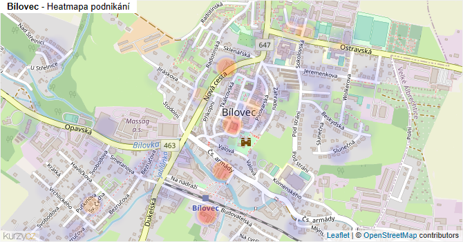 Bílovec - mapa podnikání