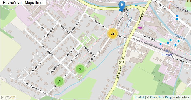 Bezručova - mapa firem