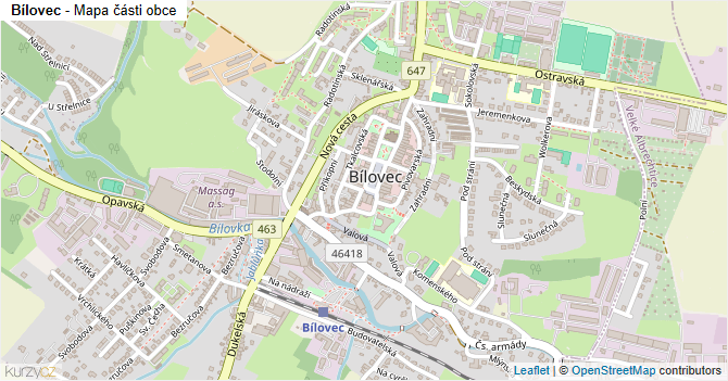 Bílovec - mapa části obce