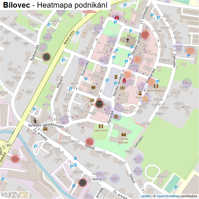 Mapa Bílovec - Firmy v části obce.